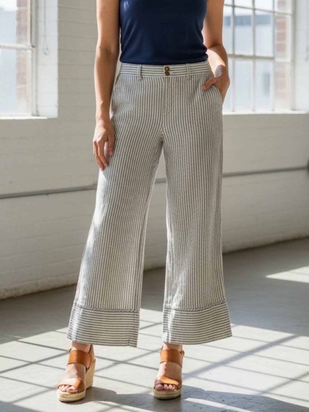 J. Jill Stripe Linen Blend Cropped Pants